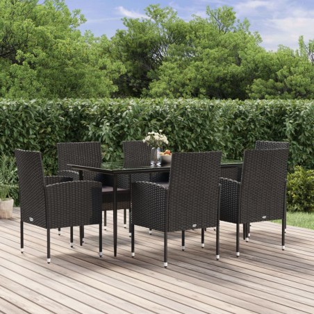 vidaXL Set de comedor de jardín 7 pzas y cojines ratán sintético negro