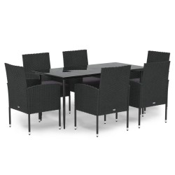 vidaXL Set de comedor de jardín 7 pzas y cojines ratán sintético negro
