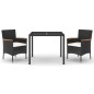 vidaXL Set comedor de jardín 3 pzas con cojines ratán sintético negro