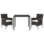 vidaXL Set comedor de jardín 3 pzas con cojines ratán sintético negro