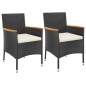 vidaXL Set comedor de jardín 3 pzas con cojines ratán sintético negro