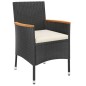 vidaXL Set comedor de jardín 3 pzas con cojines ratán sintético negro
