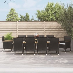 vidaXL Set de comedor jardín 11 pzas con cojines ratán sintético negro