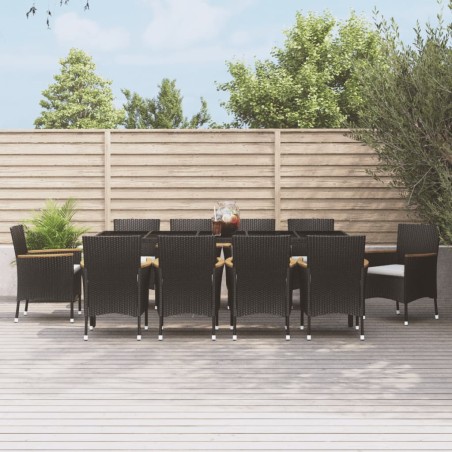 vidaXL Set de comedor jardín 11 pzas con cojines ratán sintético negro