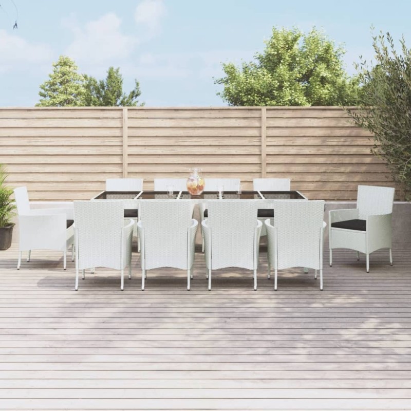vidaXL Set comedor de jardín 11 pzas y cojines ratán sintético blanco vidaXL Set comedor de jardín 11 pzas y cojines ratán sintético blanco