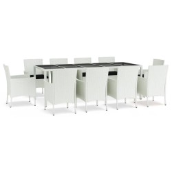 vidaXL Set comedor de jardín 11 pzas y cojines ratán sintético blanco