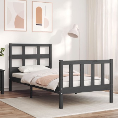 vidaXL Estructura de cama con cabecero madera maciza gris