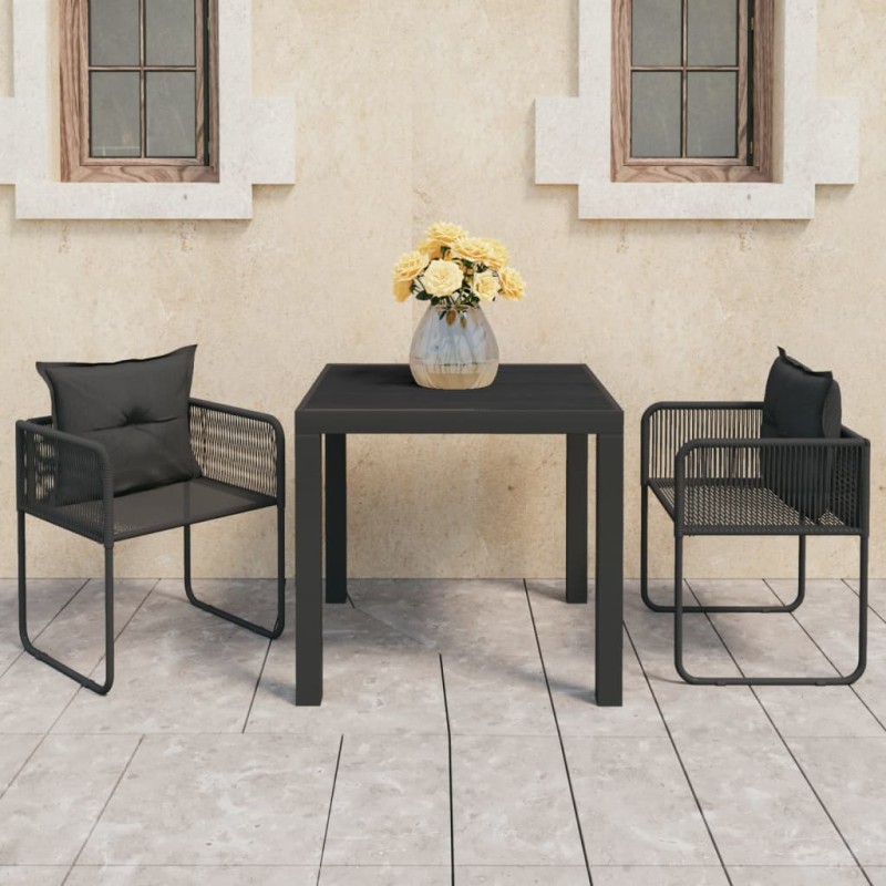 vidaXL Set de comedor de jardín de 3 piezas PVC ratán negro