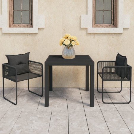 vidaXL Set de comedor de jardín de 3 piezas PVC ratán negro