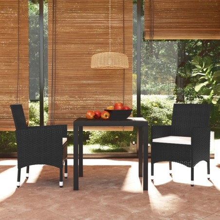 vidaXL Set de comedor de jardín 3 pzas y cojines ratán sintético negro