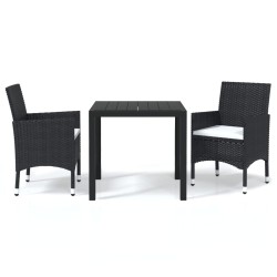 vidaXL Set de comedor de jardín 3 pzas y cojines ratán sintético negro