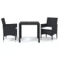 vidaXL Set de comedor de jardín 3 pzas y cojines ratán sintético negro