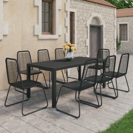 vidaXL Set de comedor de jardín de 9 piezas PVC ratán negro