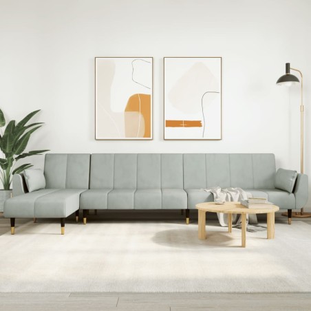 vidaXL Sofá cama en forma de L terciopelo gris claro 275x140x70 cm