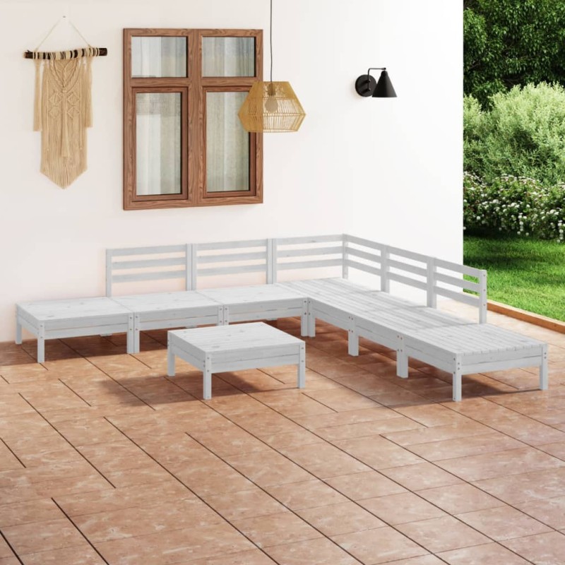 vidaXL Juego de muebles de jardín 8 piezas madera maciza pino blanco vidaXL Juego de muebles de jardín 8 piezas madera maciza pino blanco