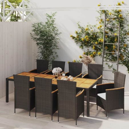 vidaXL Set comedor de jardín 9 piezas y cojines ratán sintético negro