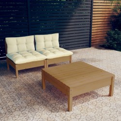 vidaXL Muebles de jardín 3 piezas cojines madera de pino crema
