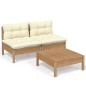 vidaXL Muebles de jardín 3 piezas cojines madera de pino crema