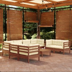 vidaXL Muebles de jardín 9 piezas cojines madera maciza de pino