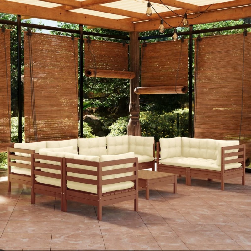 vidaXL Muebles de jardín 9 piezas cojines madera maciza de pino vidaXL Muebles de jardín 9 piezas cojines madera maciza de pino
