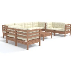 vidaXL Muebles de jardín 9 piezas cojines madera maciza de pino