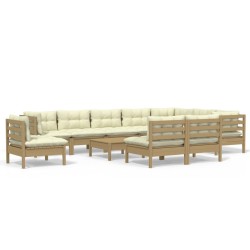vidaXL Muebles de jardín 11 pzas y cojines madera de pino marrón miel