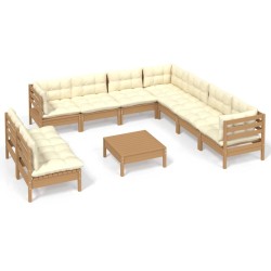 vidaXL Muebles de jardín 10 pzas y cojines madera de pino marrón miel