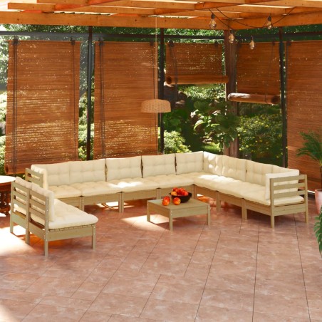 vidaXL Muebles de jardín 11 pzas y cojines madera de pino marrón miel