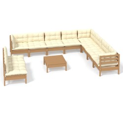 vidaXL Muebles de jardín 11 pzas y cojines madera de pino marrón miel