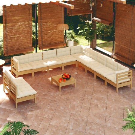 vidaXL Muebles de jardín 12 pzas y cojines madera de pino marrón miel