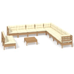 vidaXL Muebles de jardín 12 pzas y cojines madera de pino marrón miel