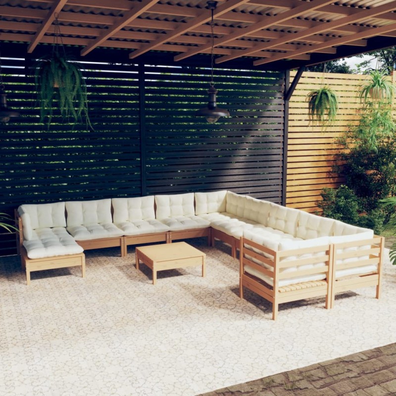 vidaXL Muebles de jardín 12 pzas y cojines madera de pino marrón miel vidaXL Muebles de jardín 12 pzas y cojines madera de pino marrón miel