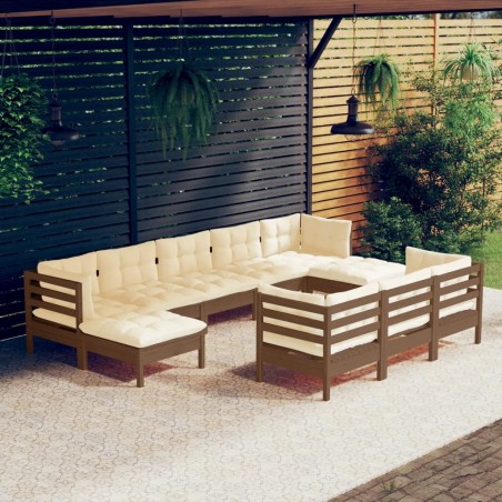 vidaXL Muebles de jardín 10 pzas y cojines madera de pino marrón miel