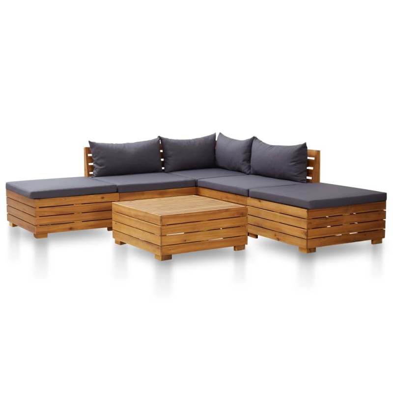 vidaXL Muebles de jardín 6 pzas y cojines madera de acacia gris oscuro vidaXL Muebles de jardín 6 pzas y cojines madera de acacia gris oscuro
