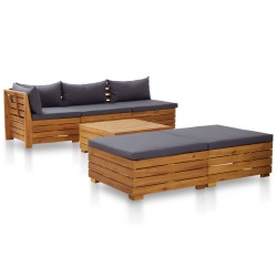 vidaXL Muebles de jardín 6 pzas y cojines madera de acacia gris oscuro 
