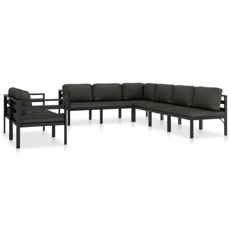 vidaXL Set muebles de jardín 8 pzas y cojines aluminio gris antracita vidaXL Set muebles de jardín 8 pzas y cojines aluminio gris antracita