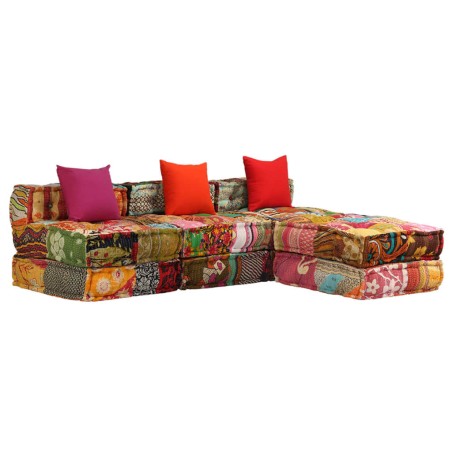 vidaXL Puf modular de 3 plazas de tela patchwork