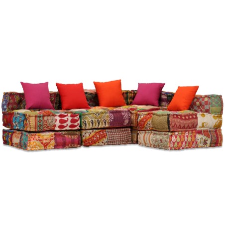 vidaXL Puf modular de 3 plazas de tela patchwork