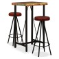 vidaXL Set muebles de bar 3 pzas madera maciza reciclada cuero genuino vidaXL Set muebles de bar 3 pzas madera maciza reciclada cuero genuino