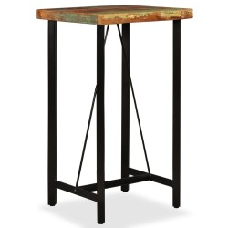 vidaXL Set muebles de bar 3 pzas madera maciza reciclada cuero genuino