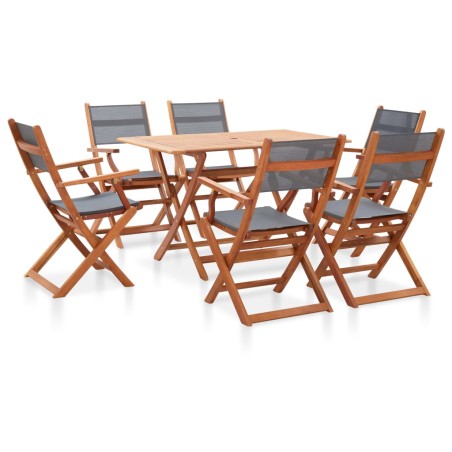 vidaXL Set de comedor para jardín 7 pzas madera maciza eucalipto gris
