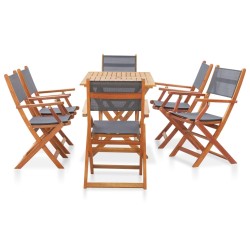 vidaXL Set de comedor para jardín 7 pzas madera maciza eucalipto gris