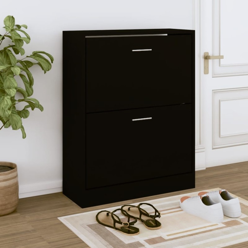 vidaXL Mueble zapatero madera contrachapada negro 63x24x81 cm vidaXL Mueble zapatero madera contrachapada negro 63x24x81 cm