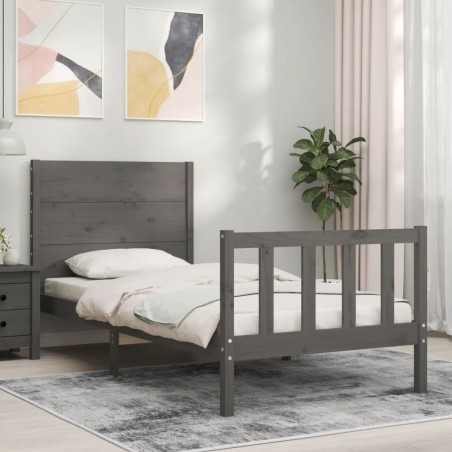 vidaXL Estructura de cama con cabecero madera maciza gris