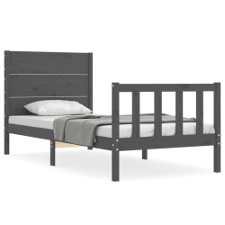 vidaXL Estructura de cama con cabecero madera maciza gris
