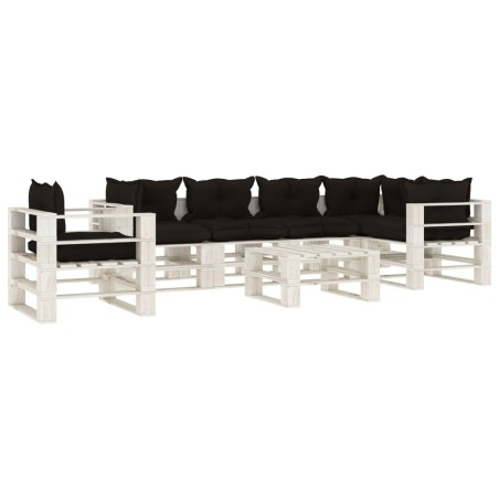  vidaXL Set muebles de palets de jardín 7 pzas madera cojines negros