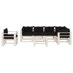  vidaXL Set muebles de palets de jardín 7 pzas madera cojines negros