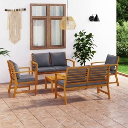 vidaXL Muebles de jardín 5 pzas cojines madera maciza de acacia 