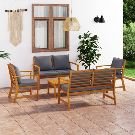 vidaXL Muebles de jardín 5 pzas cojines madera maciza de acacia 