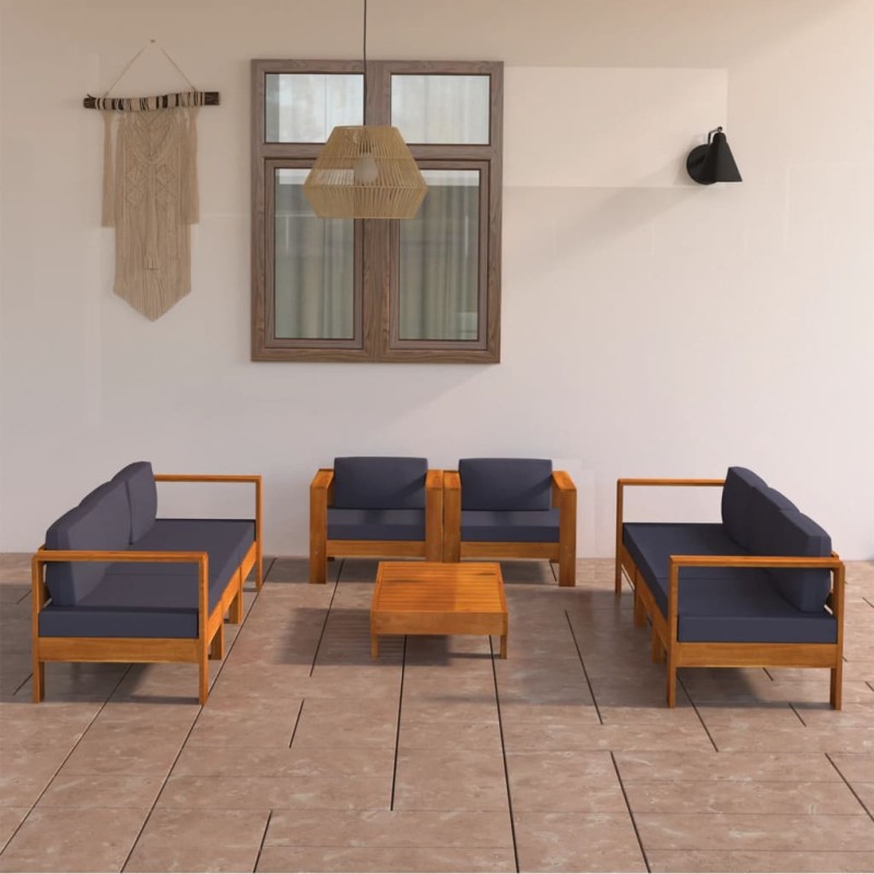 vidaXL Muebles de jardín 8 pzas con cojines gris oscuro madera acacia 